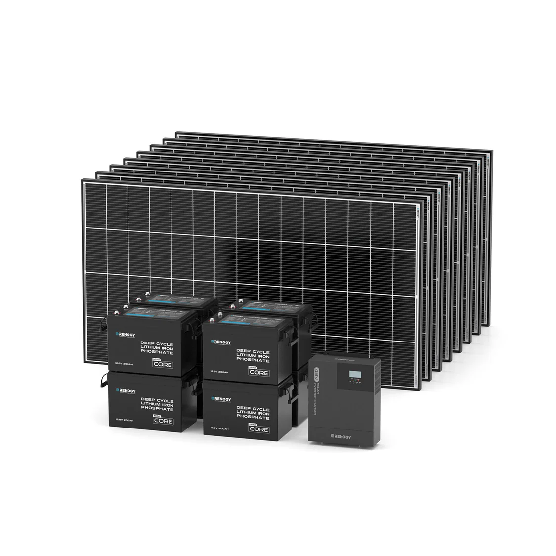 Renogy Cabin Solution kit – 8 solar panels, 4 lithium batteries, inverter charger